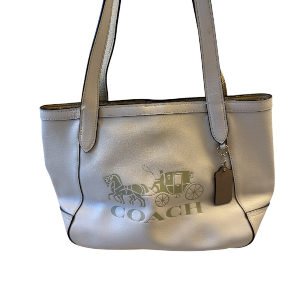 Women's Coach Vanilla Cream Tote Leather handbag purse with‎ horse & carriage